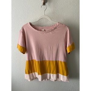Anthropologie Pink and Yellow Colorblock Tee M